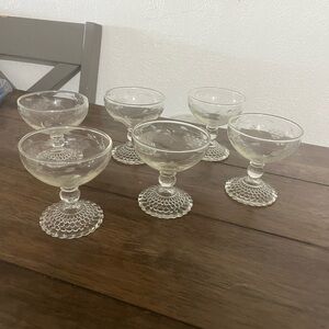 ElSet of 6 Vintage Etched Glass Sherbet Dessert Coupes | Hobnail Pedestal Base